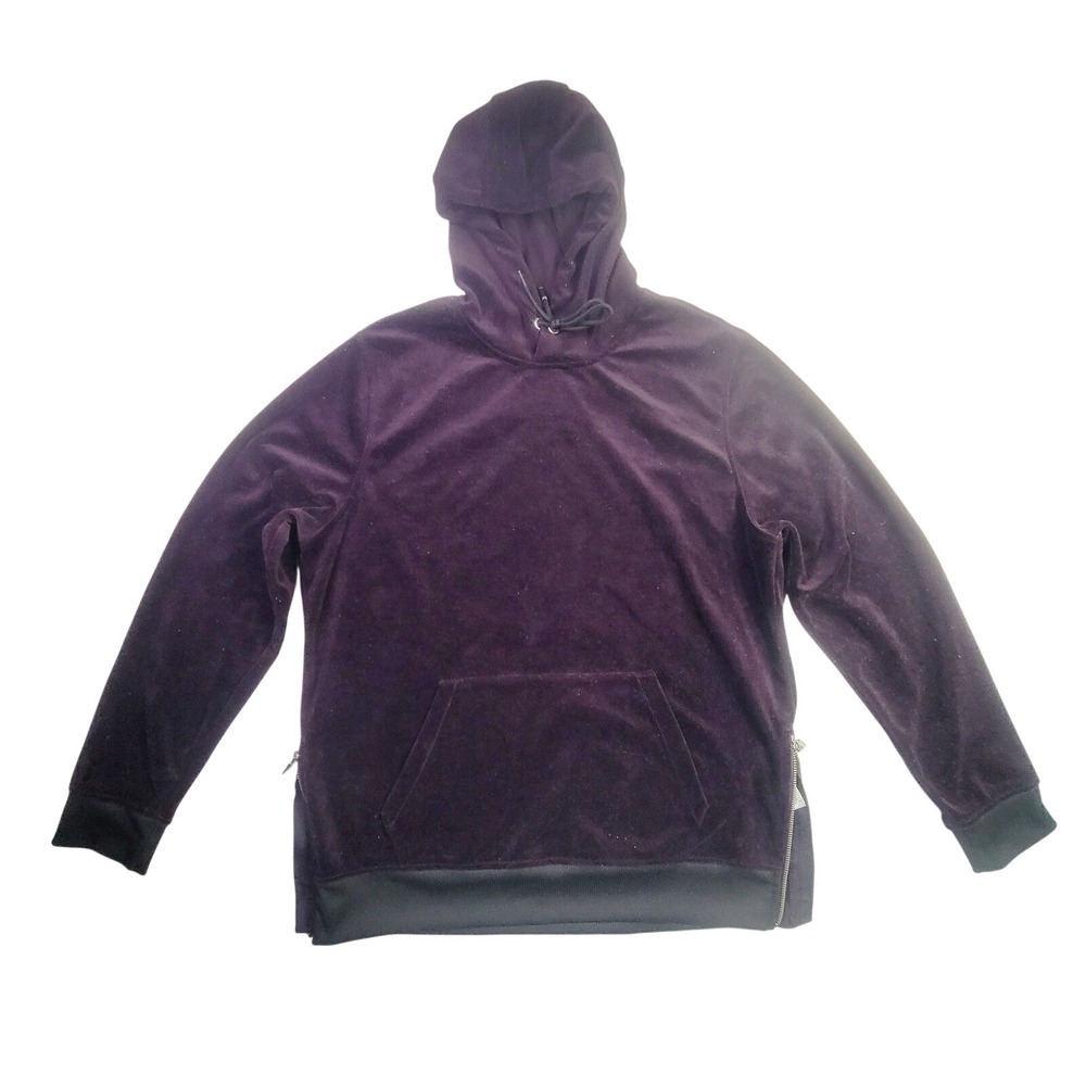 INC Men's Large Purple Velour Hoodie Side Zip Pullover Sweatshirt  P37‎